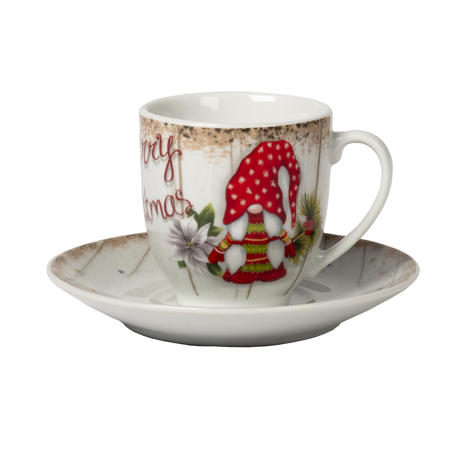VESTIAMO CASA GRAN NATALE - Servizio da caffè 12 Pezzi in Porcellana Wooden Joy Christmas